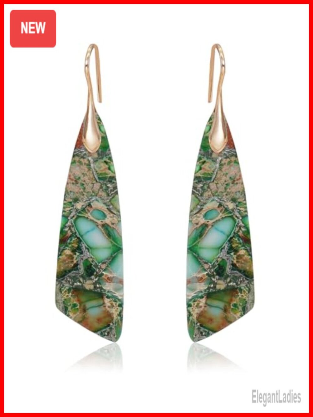 Natural Stone Triangle Dangle Drop Earrings Boho Lightweight